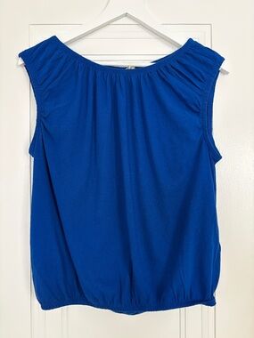 Women’s Sleeveless Blouson Boatneck Elastic Bottom SleevelessTop - Royal Blue